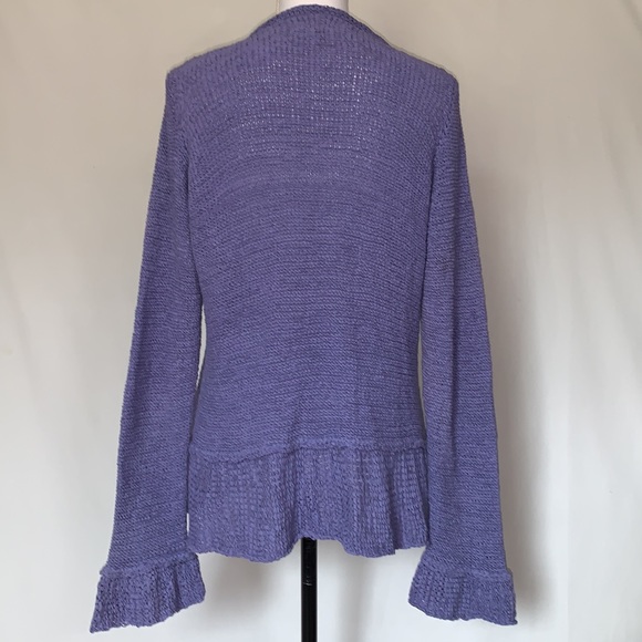 SU-ZEN Lavender Cotton”Ribbon Knit” Sweater flutter cuffs & hem #SweaterWeather - Picture 3 of 5